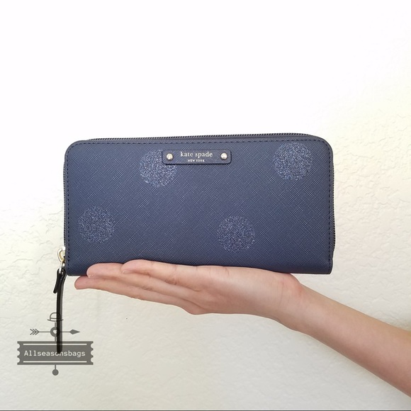 NWT Kate spade NEDA Wallet French dot blue polka - Picture 2 of 7